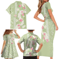 Leaf Green Hawaii Anthurium Plumeria Lei Family Matching Short Sleeve Bodycon Dress and Hawaiian Shirt LT9 - Polynesian Pride