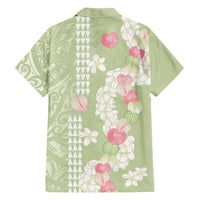 Leaf Green Hawaii Anthurium Plumeria Lei Family Matching Short Sleeve Bodycon Dress and Hawaiian Shirt LT9 - Polynesian Pride