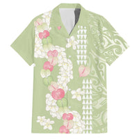 Leaf Green Hawaii Anthurium Plumeria Lei Family Matching Summer Maxi Dress and Hawaiian Shirt LT9 Dad's Shirt - Short Sleeve Green - Polynesian Pride