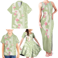 Leaf Green Hawaii Anthurium Plumeria Lei Family Matching Tank Maxi Dress and Hawaiian Shirt