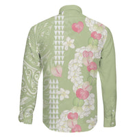 Leaf Green Hawaii Anthurium Plumeria Lei Family Matching Tank Maxi Dress and Hawaiian Shirt