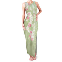 Leaf Green Hawaii Anthurium Plumeria Lei Family Matching Tank Maxi Dress and Hawaiian Shirt