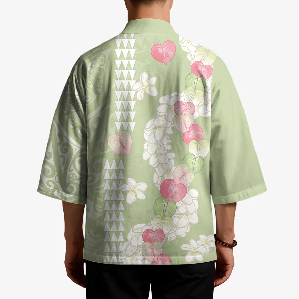Leaf Green Hawaii Anthurium Plumeria Lei Kimono LT9 - Polynesian Pride