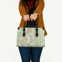 Leaf Green Hawaii Anthurium Plumeria Lei Leather Bag