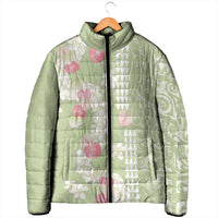 Leaf Green Hawaii Anthurium Plumeria Lei Padded Jacket