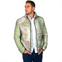 Leaf Green Hawaii Anthurium Plumeria Lei Padded Jacket