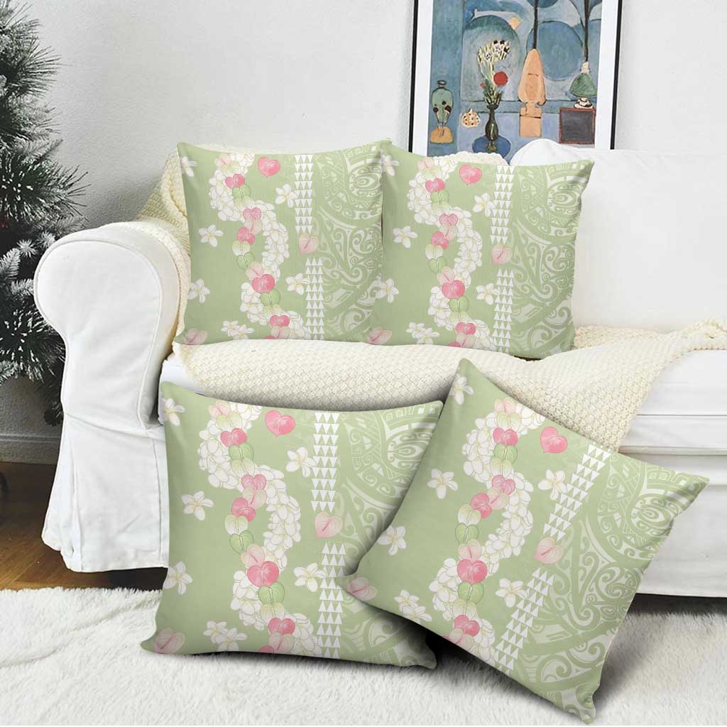 Leaf Green Hawaii Anthurium Plumeria Lei Pillow Cover
