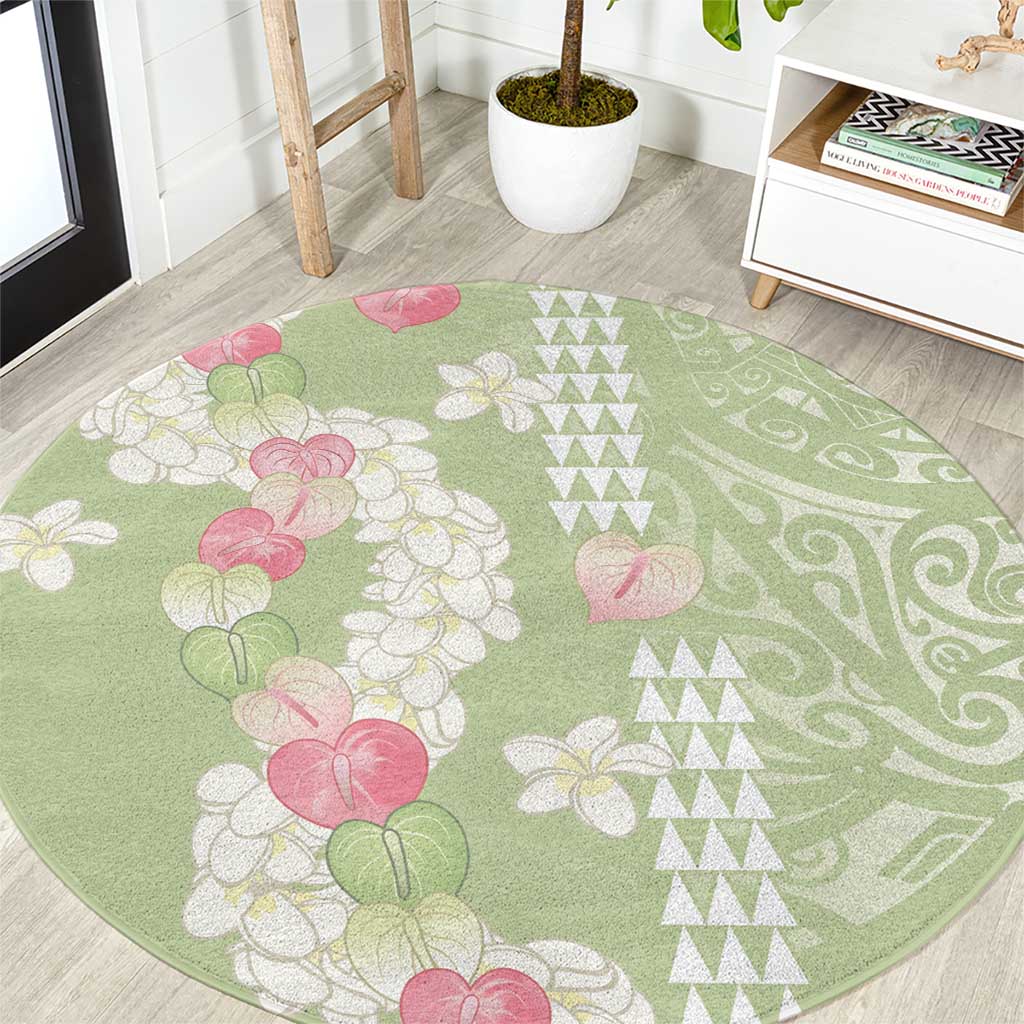 Leaf Green Hawaii Anthurium Plumeria Lei Round Carpet
