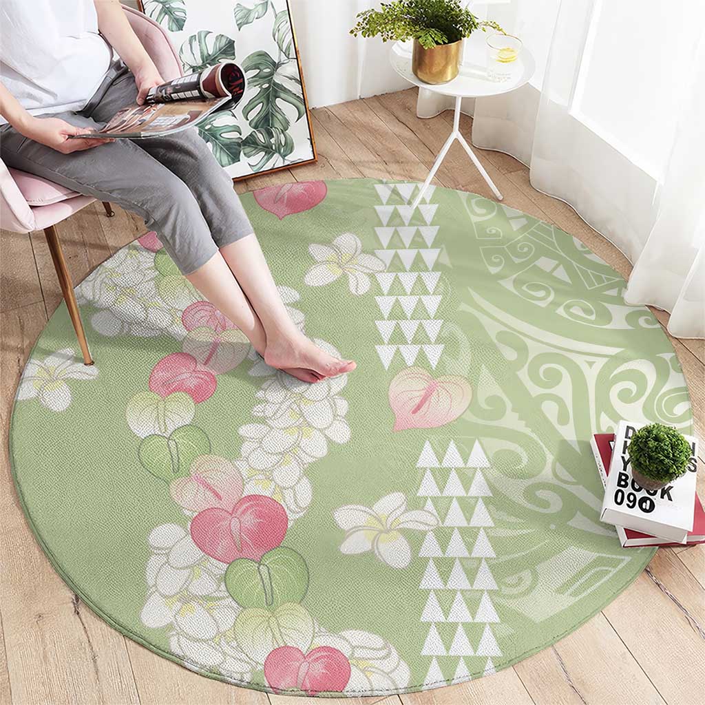 Leaf Green Hawaii Anthurium Plumeria Lei Round Carpet