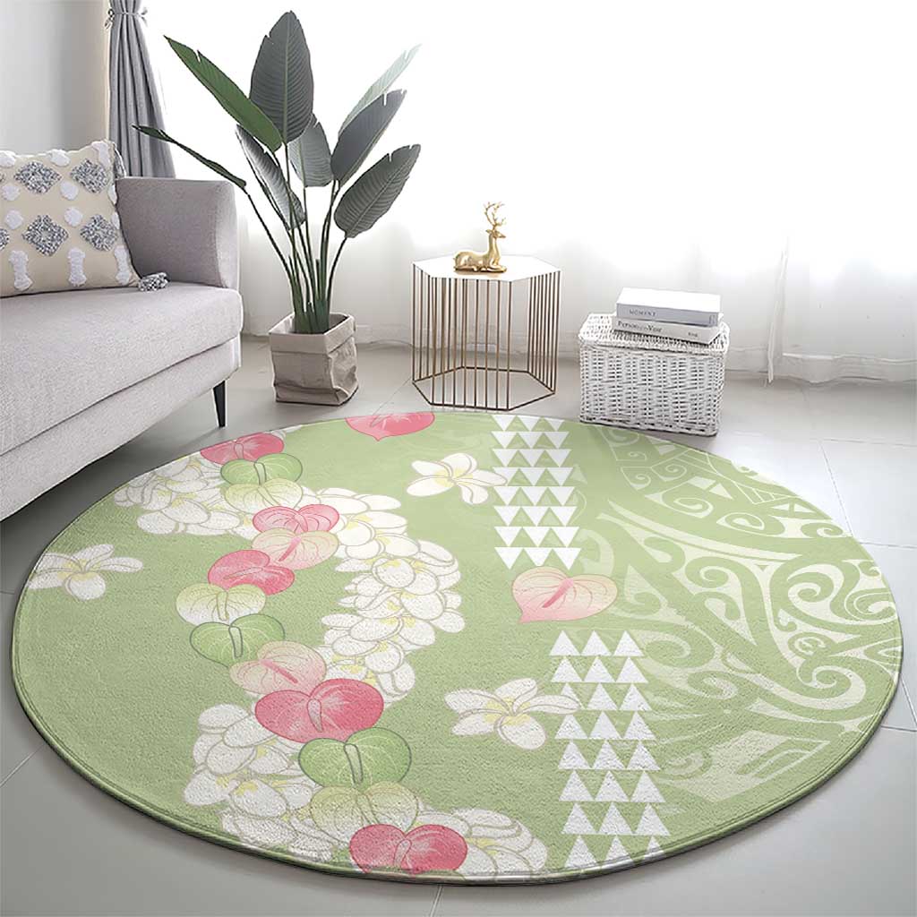 Leaf Green Hawaii Anthurium Plumeria Lei Round Carpet