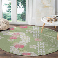 Leaf Green Hawaii Anthurium Plumeria Lei Round Carpet