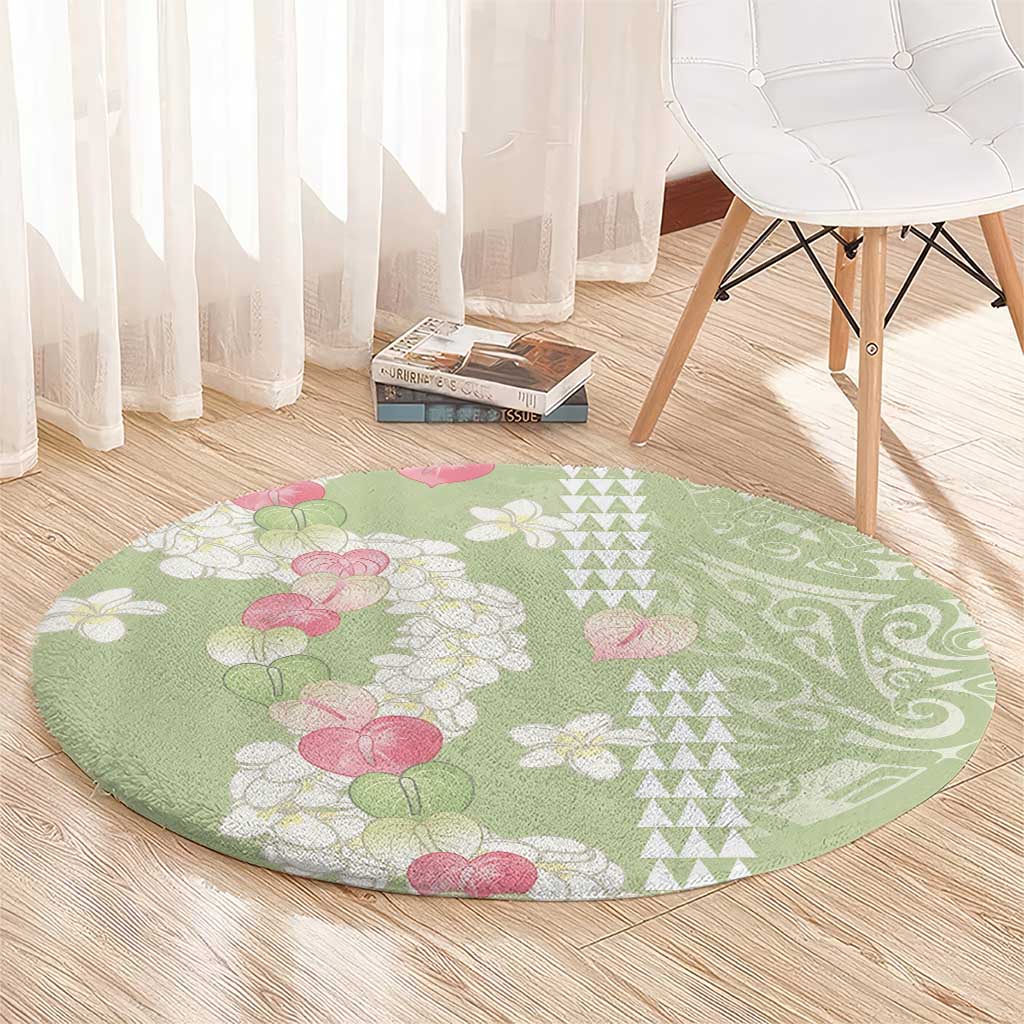 Leaf Green Hawaii Anthurium Plumeria Lei Round Carpet