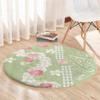 Leaf Green Hawaii Anthurium Plumeria Lei Round Carpet