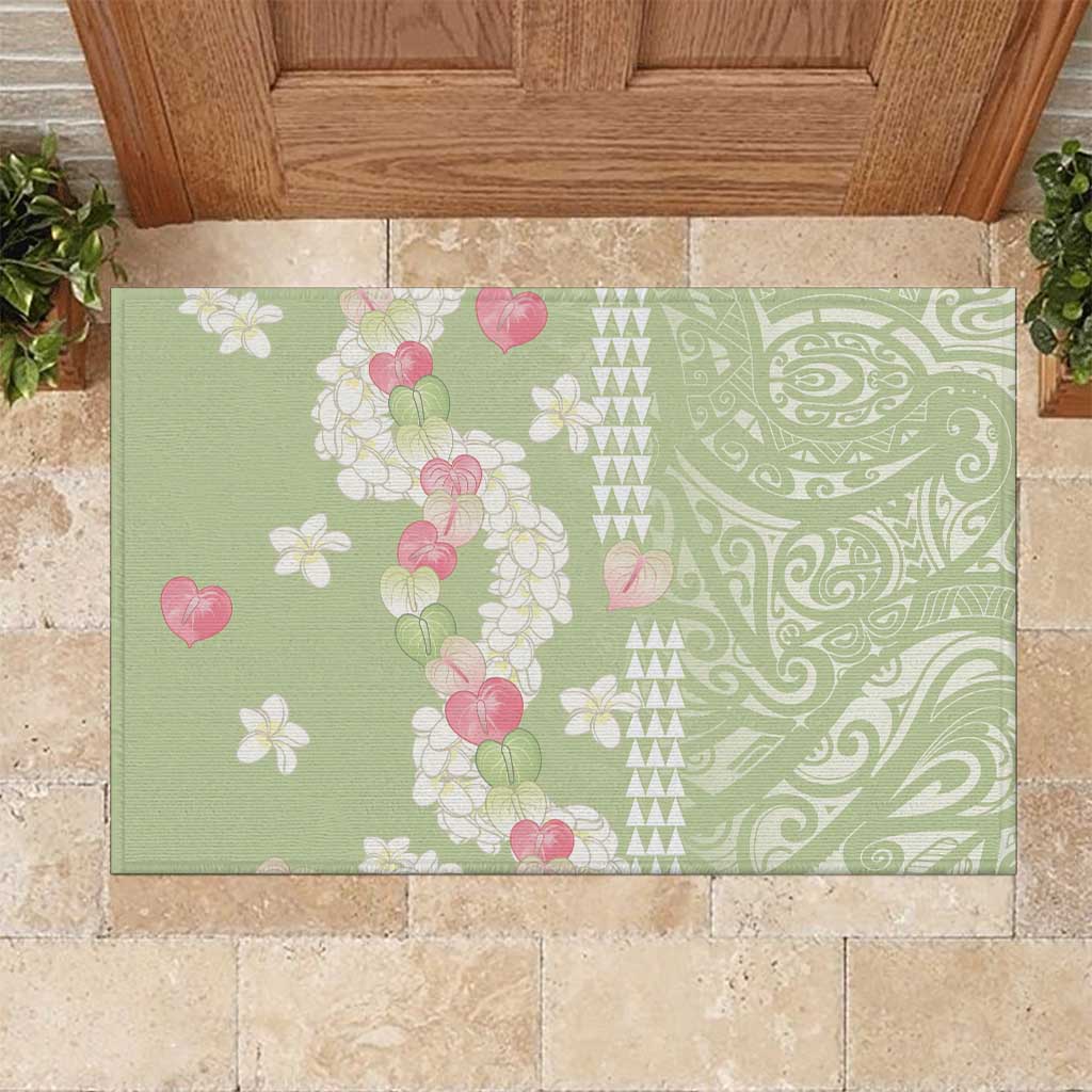 Leaf Green Hawaii Anthurium Plumeria Lei Rubber Doormat