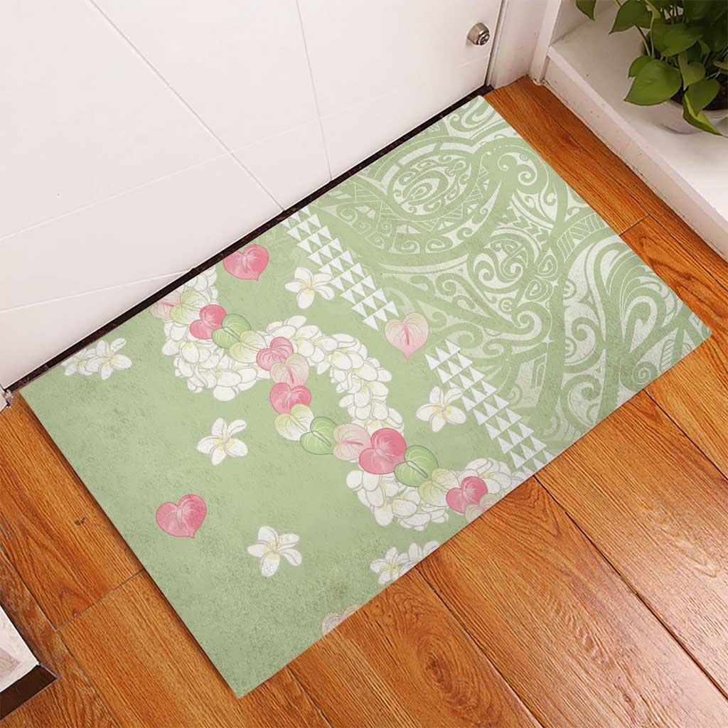 Leaf Green Hawaii Anthurium Plumeria Lei Rubber Doormat
