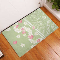 Leaf Green Hawaii Anthurium Plumeria Lei Rubber Doormat