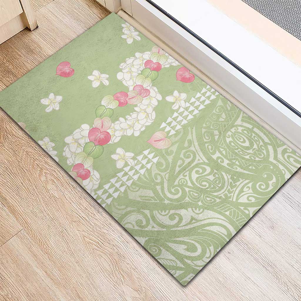 Leaf Green Hawaii Anthurium Plumeria Lei Rubber Doormat