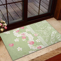 Leaf Green Hawaii Anthurium Plumeria Lei Rubber Doormat