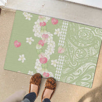 Leaf Green Hawaii Anthurium Plumeria Lei Rubber Doormat