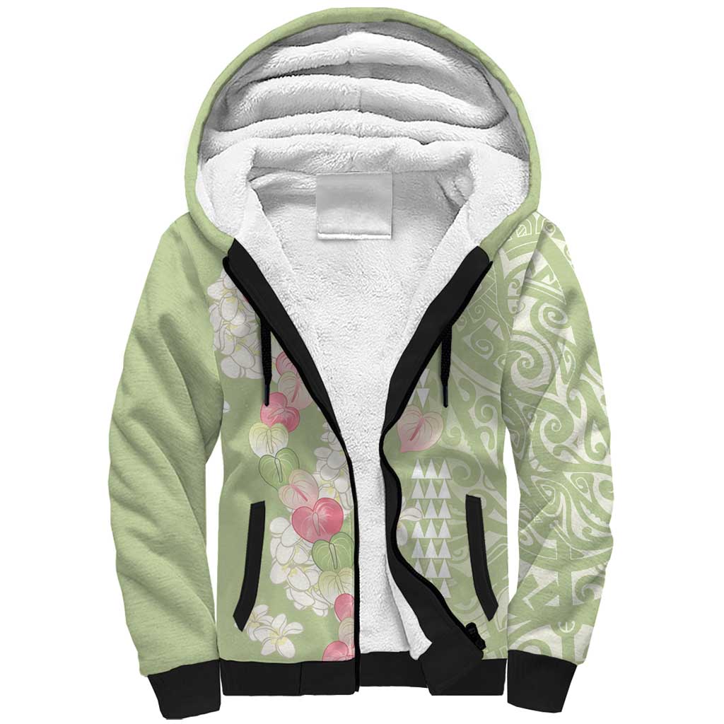 Leaf Green Hawaii Anthurium Plumeria Lei Sherpa Hoodie LT9 Unisex Green - Polynesian Pride