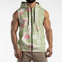 Leaf Green Hawaii Anthurium Plumeria Lei Sleeveless Zip Hoodie