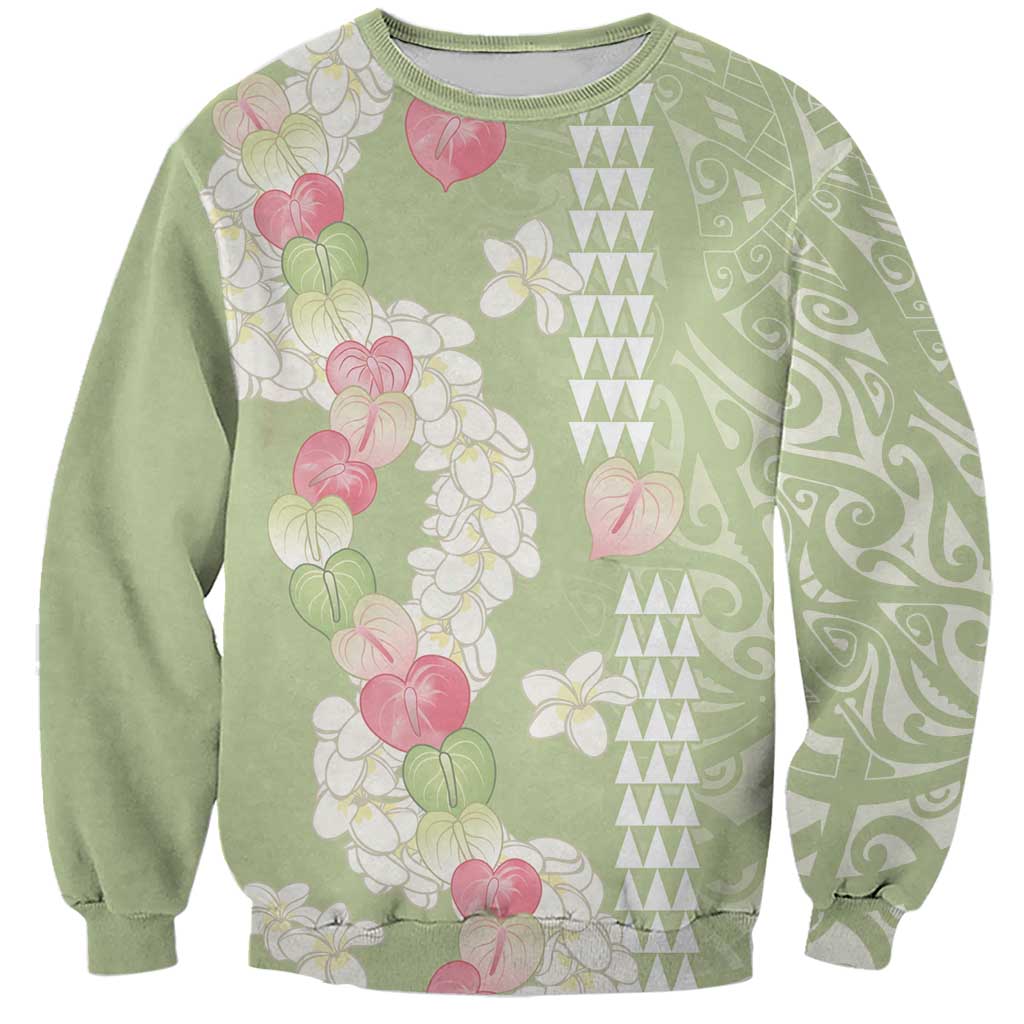 Leaf Green Hawaii Anthurium Plumeria Lei Sweatshirt