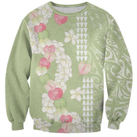 Leaf Green Hawaii Anthurium Plumeria Lei Sweatshirt