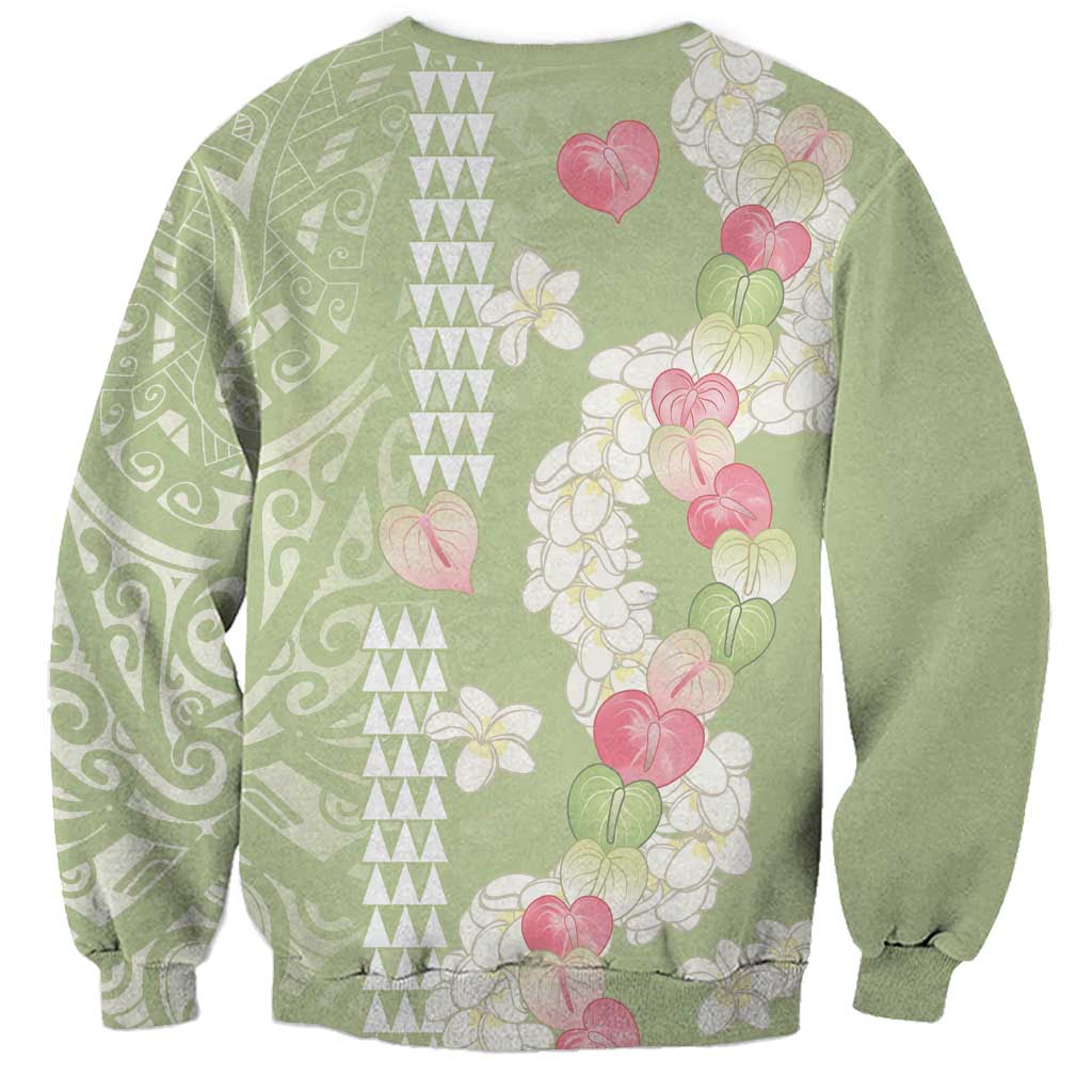 Leaf Green Hawaii Anthurium Plumeria Lei Sweatshirt