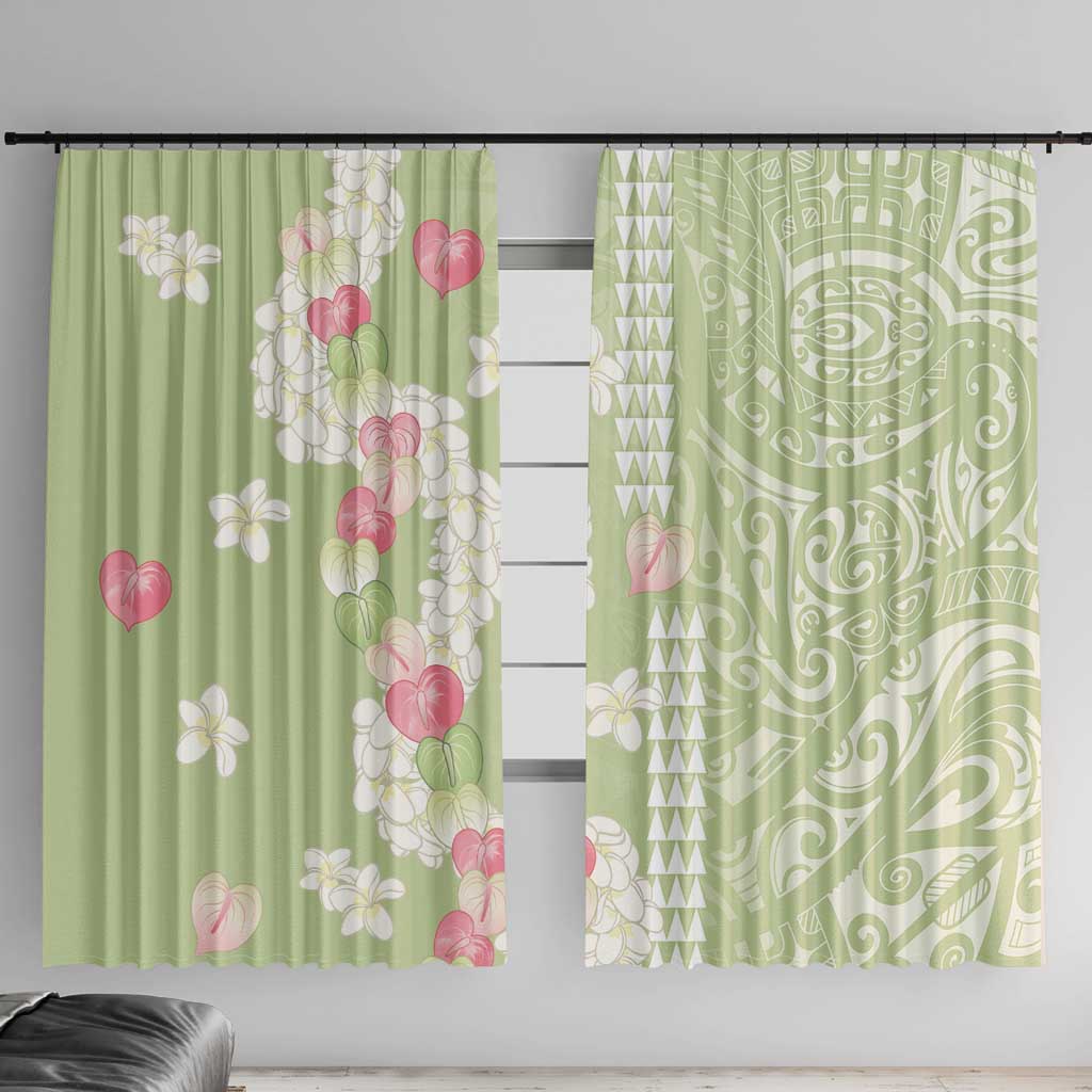 Leaf Green Hawaii Anthurium Plumeria Lei Window Curtain LT9 With Hooks Green - Polynesian Pride