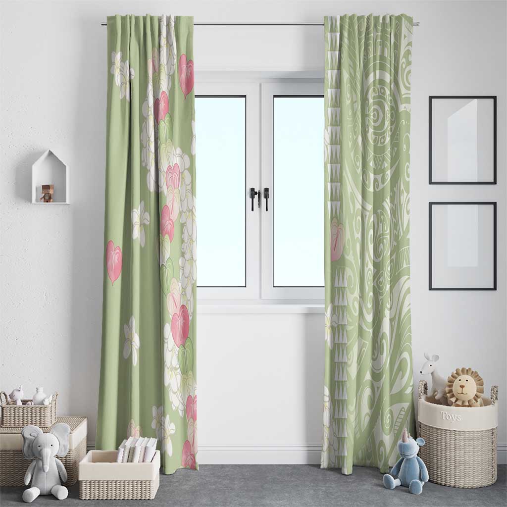 Leaf Green Hawaii Anthurium Plumeria Lei Window Curtain LT9 - Polynesian Pride