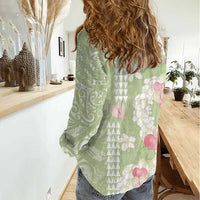 Leaf Green Hawaii Anthurium Plumeria Lei Women Casual Shirt LT9 - Polynesian Pride