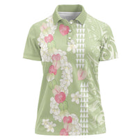 Leaf Green Hawaii Anthurium Plumeria Lei Women Polo Shirt