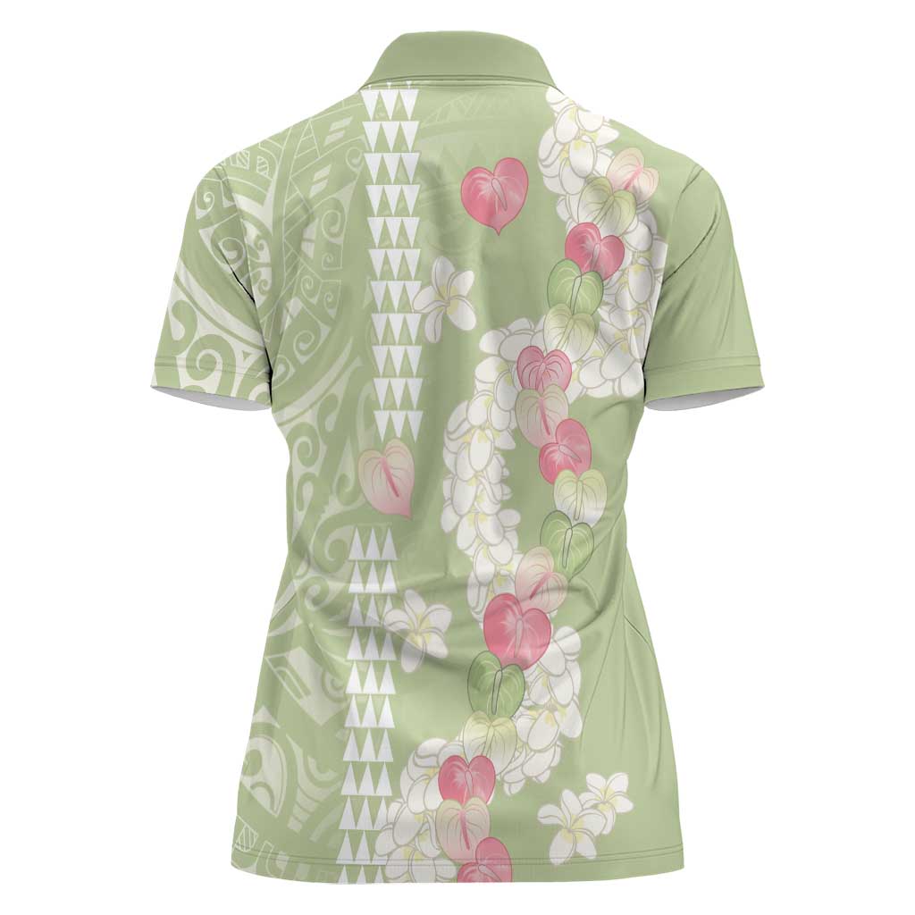 Leaf Green Hawaii Anthurium Plumeria Lei Women Polo Shirt