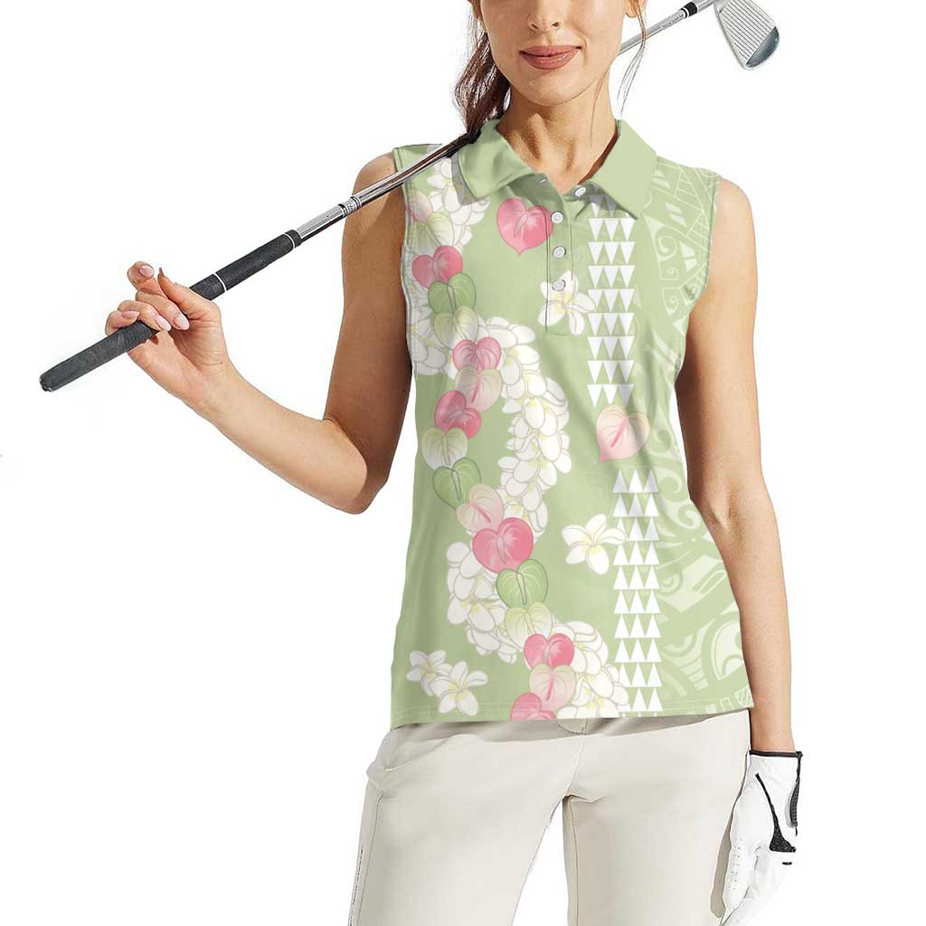 Leaf Green Hawaii Anthurium Plumeria Lei Women Sleeveless Polo Shirt
