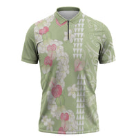 Leaf Green Hawaii Anthurium Plumeria Lei Zipper Polo Shirt