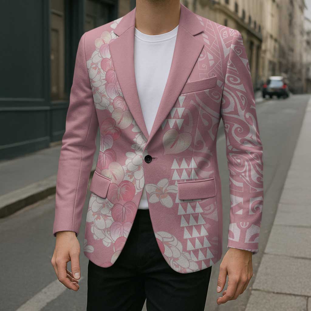 Soft Pink Hawaii Anthurium Plumeria Lei Blazer