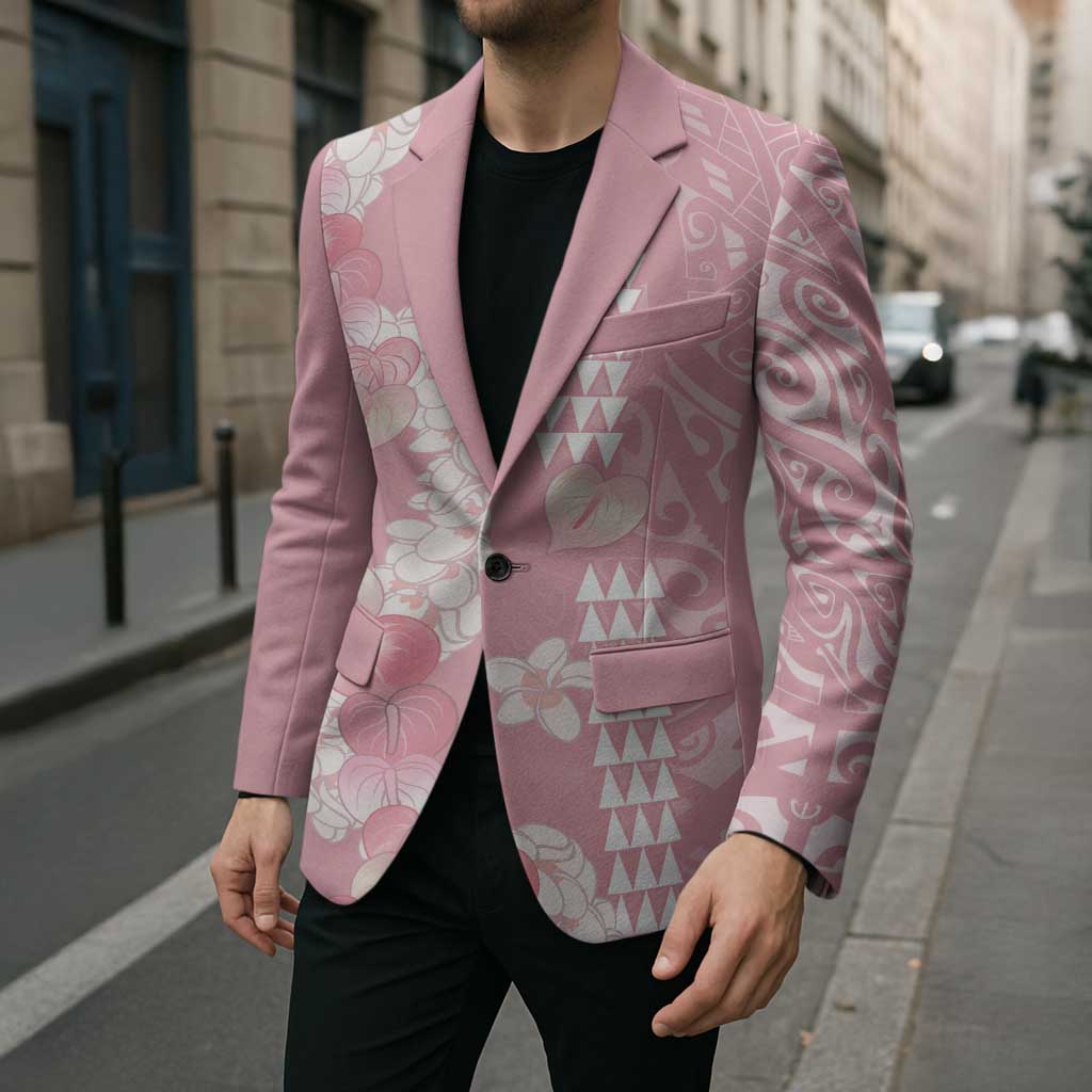 Soft Pink Hawaii Anthurium Plumeria Lei Blazer