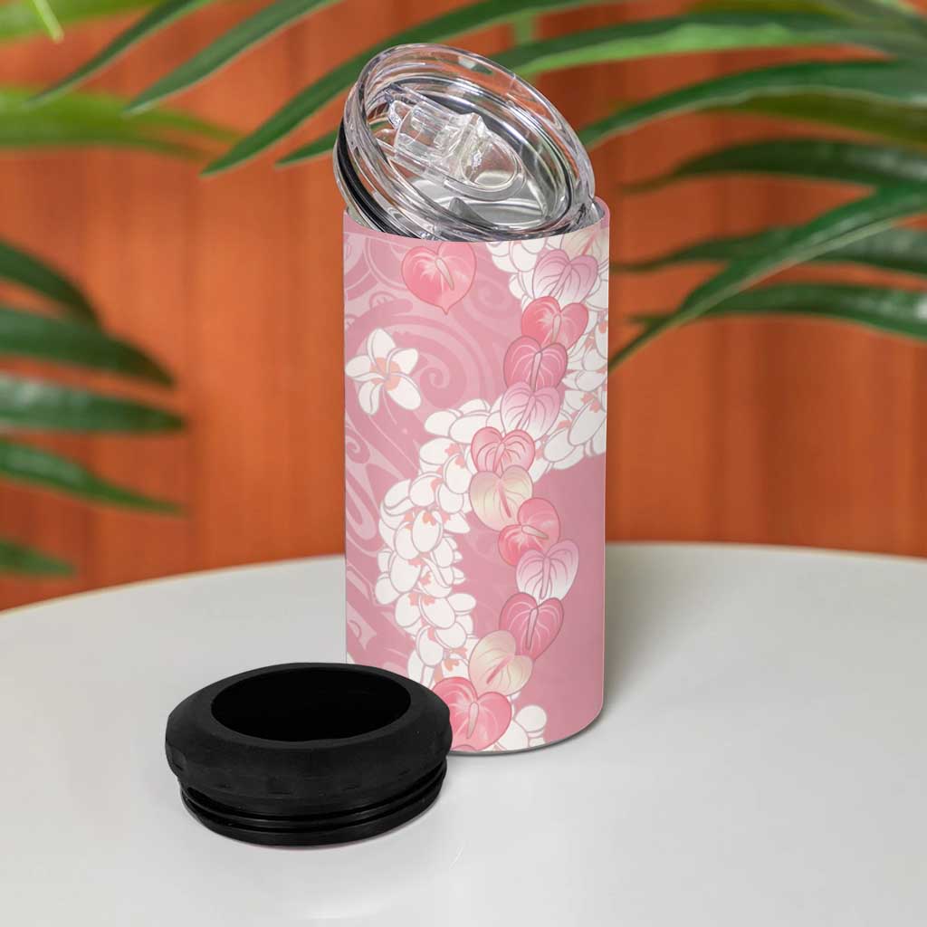 Soft Pink Hawaii Anthurium Plumeria Lei 4 in 1 Can Cooler Tumbler