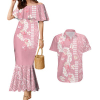 Soft Pink Hawaii Anthurium Plumeria Lei Couples Matching Mermaid Dress and Hawaiian Shirt LT9 Pink - Polynesian Pride