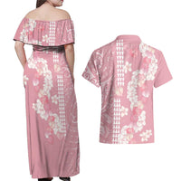 Soft Pink Hawaii Anthurium Plumeria Lei Couples Matching Off Shoulder Maxi Dress and Hawaiian Shirt LT9 - Polynesian Pride