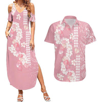 Soft Pink Hawaii Anthurium Plumeria Lei Couples Matching Summer Maxi Dress and Hawaiian Shirt LT9 Pink - Polynesian Pride
