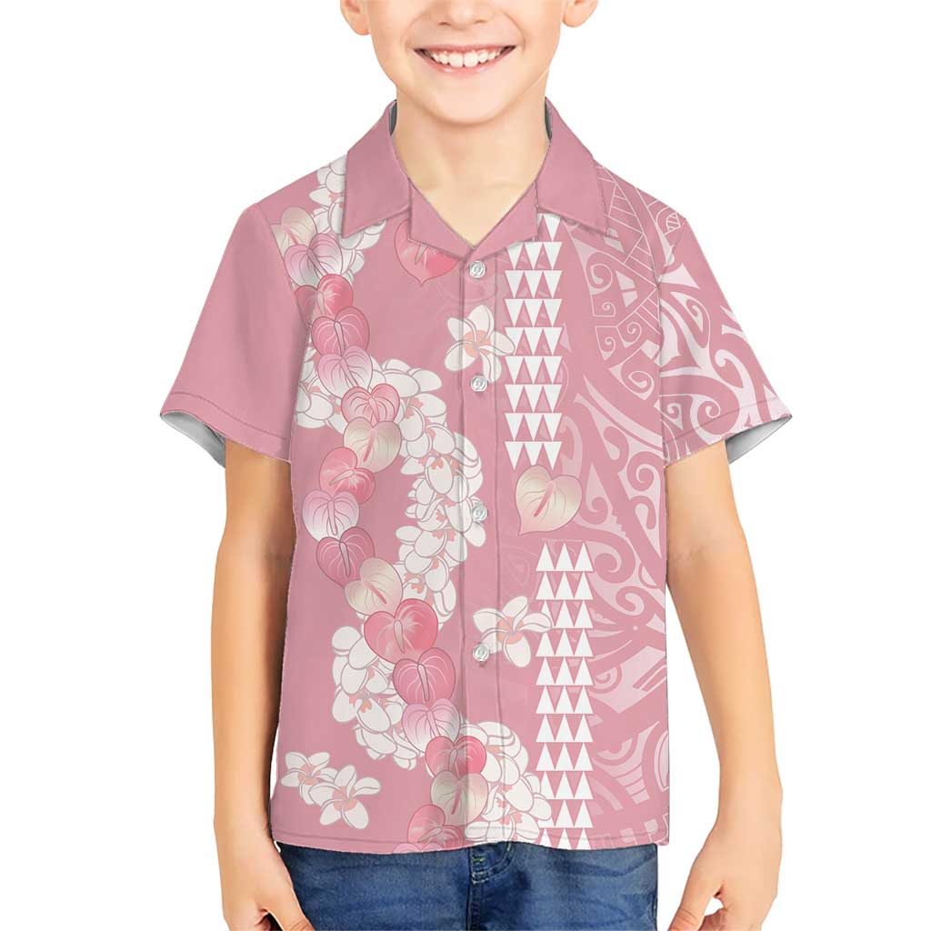 Soft Pink Hawaii Anthurium Plumeria Lei Family Matching Mermaid Dress and Hawaiian Shirt