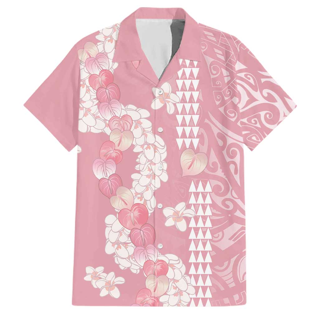 Soft Pink Hawaii Anthurium Plumeria Lei Family Matching Off The Shoulder Long Sleeve Dress and Hawaiian Shirt LT9 Dad's Shirt - Short Sleeve Pink - Polynesian Pride