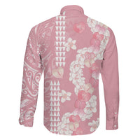 Soft Pink Hawaii Anthurium Plumeria Lei Family Matching Off The Shoulder Long Sleeve Dress and Hawaiian Shirt LT9 - Polynesian Pride