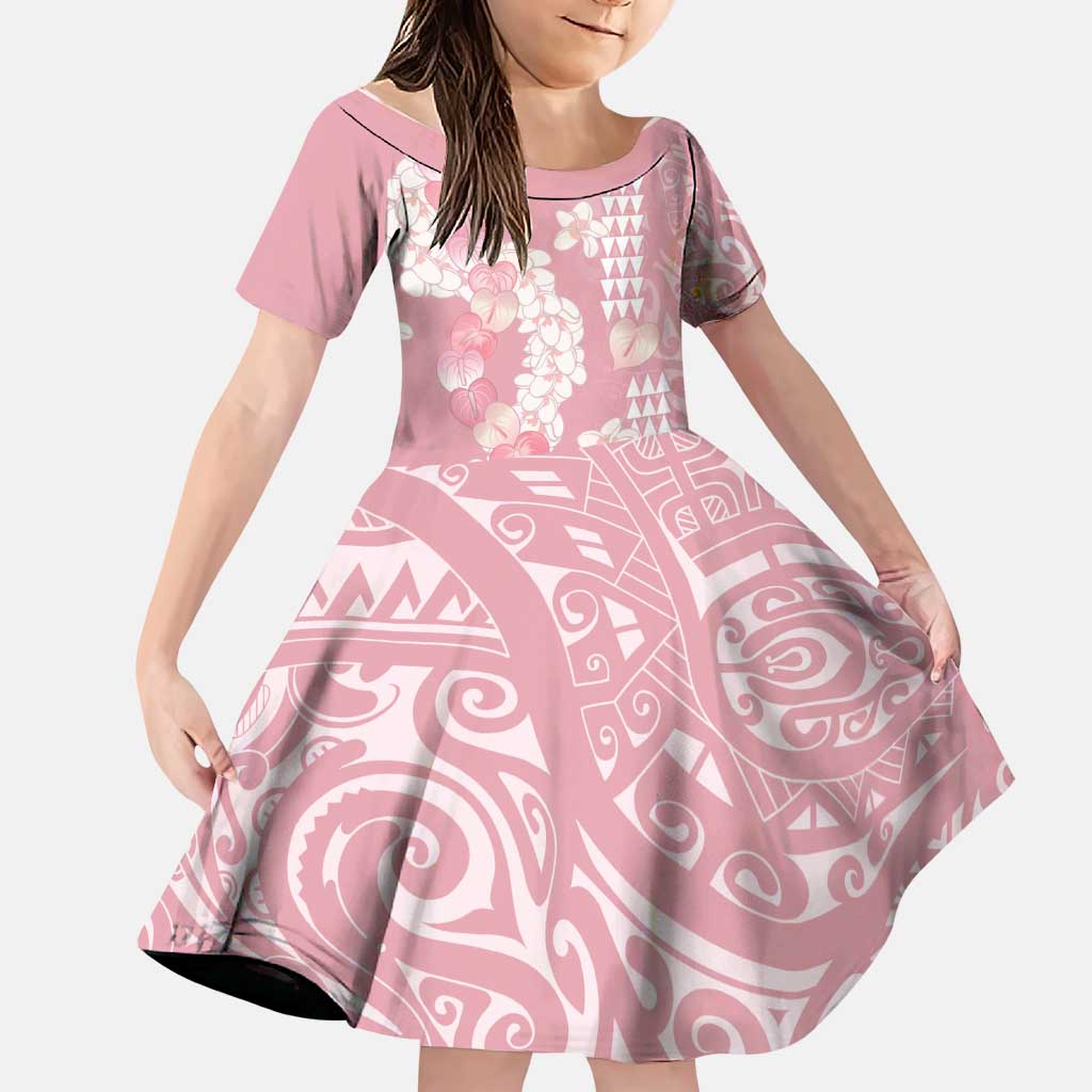 Soft Pink Hawaii Anthurium Plumeria Lei Family Matching Off Shoulder Maxi Dress and Hawaiian Shirt