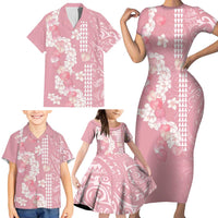 Soft Pink Hawaii Anthurium Plumeria Lei Family Matching Short Sleeve Bodycon Dress and Hawaiian Shirt LT9 - Polynesian Pride