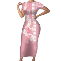 Soft Pink Hawaii Anthurium Plumeria Lei Family Matching Short Sleeve Bodycon Dress and Hawaiian Shirt LT9 Mom's Dress Pink - Polynesian Pride