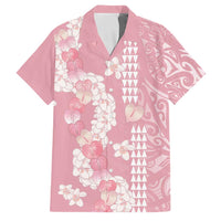 Soft Pink Hawaii Anthurium Plumeria Lei Family Matching Summer Maxi Dress and Hawaiian Shirt