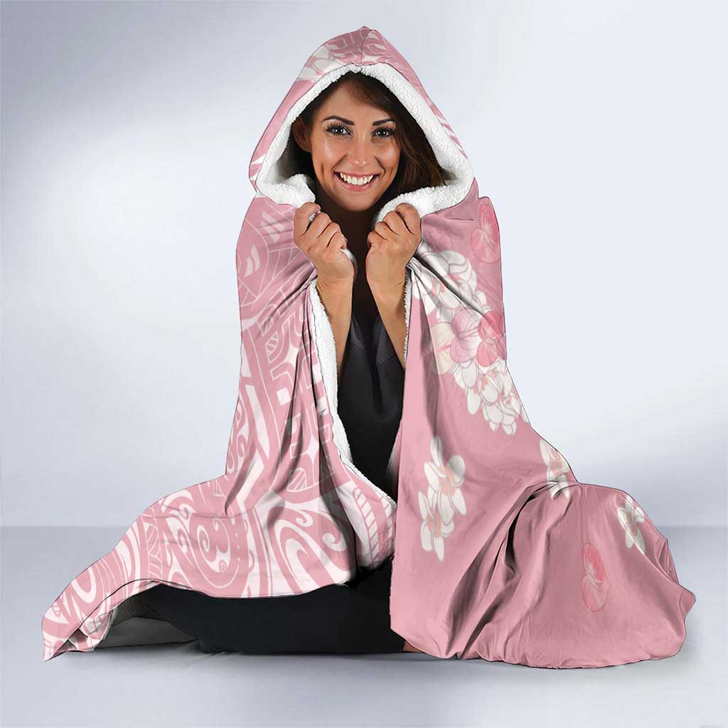 Soft Pink Hawaii Anthurium Plumeria Lei Hooded Blanket