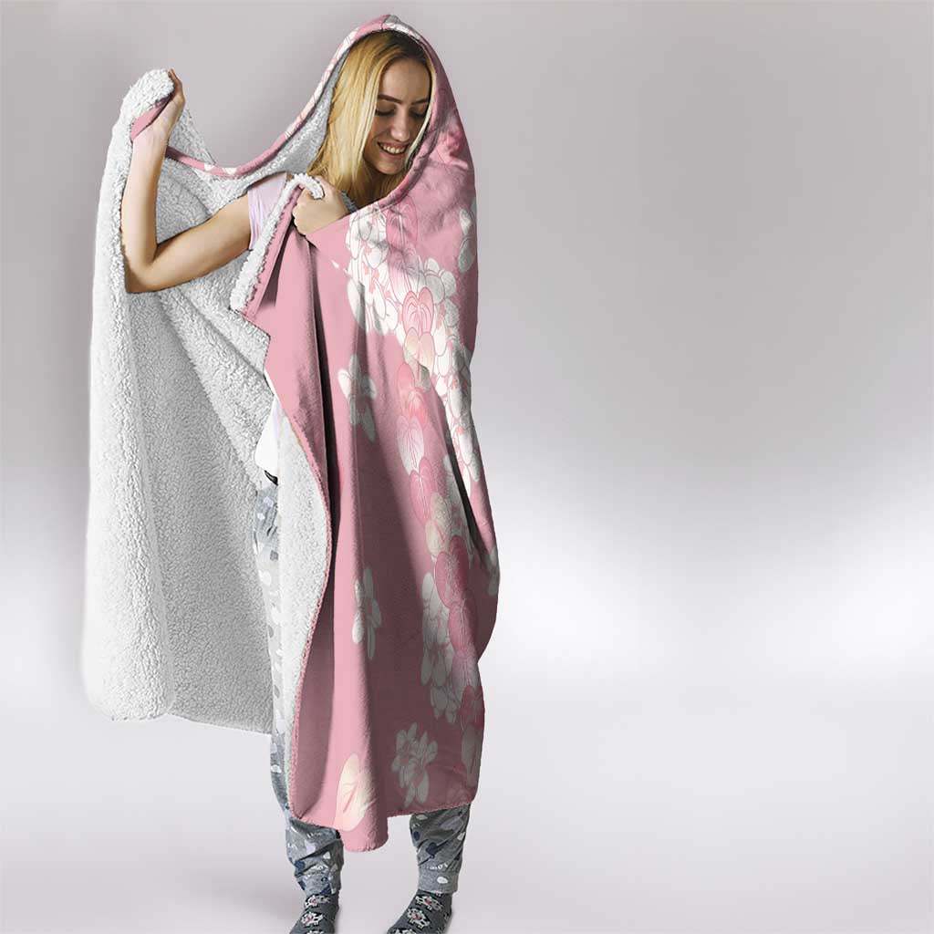 Soft Pink Hawaii Anthurium Plumeria Lei Hooded Blanket